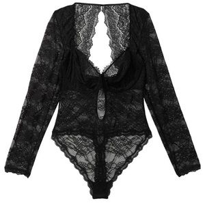 Victoria’s Secret Black Lace Long Sleeve Teddy Bodysuit | MEDIUM